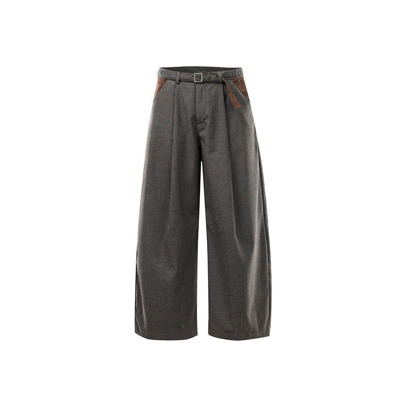 Women's Wide High Waist Culotte Pants with Belt and Contrast Pockets EVA-US