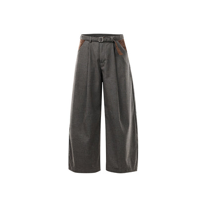 Women's Wide High Waist Culotte Pants with Belt and Contrast Pockets EVA-US