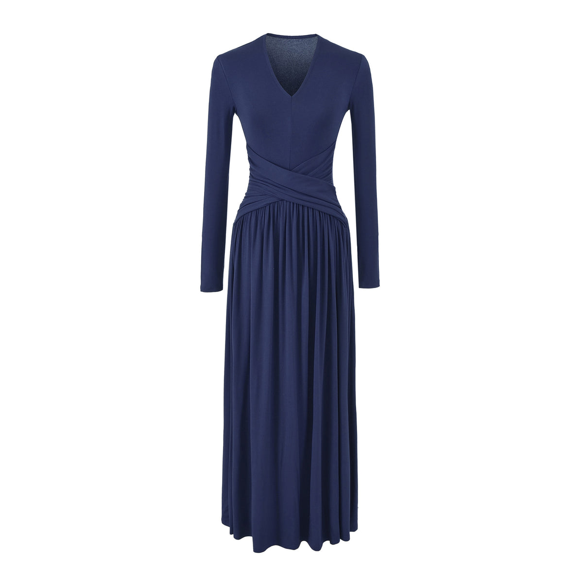 Women's V-Neck Maxi Wrap Dress Made of Jersey with Gathered Waist Section EVA-US