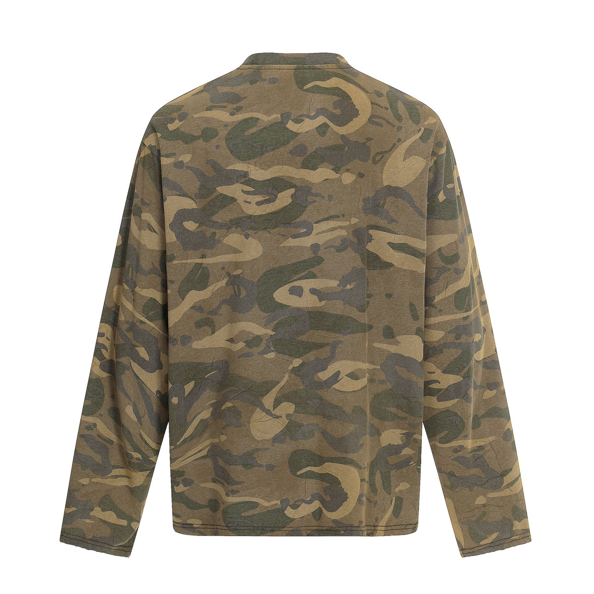 Men's camouflage long-sleeve shirt in used look with round neck and vintage print EVA-US
