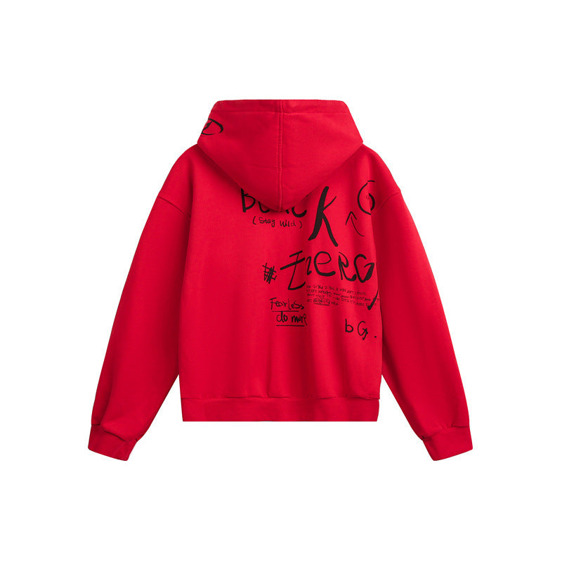 Unisex hooded zip jacket in boxy cut with large portrait print EVA-US