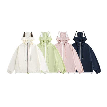 Women Lightweight Hooded Anorak with Ear Applique and Drawstring EVA-US