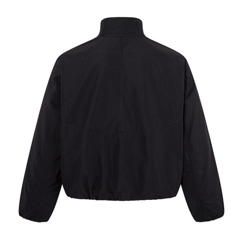 Women's cropped stand collar blouson jacket with elastic hem and concealed zipper EVA-US