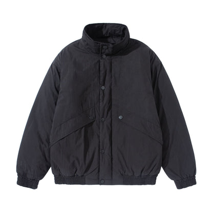 Unisex Short-cut quilted boxy blouson jacket with high stand-up collar and utility flap pockets EVA-US