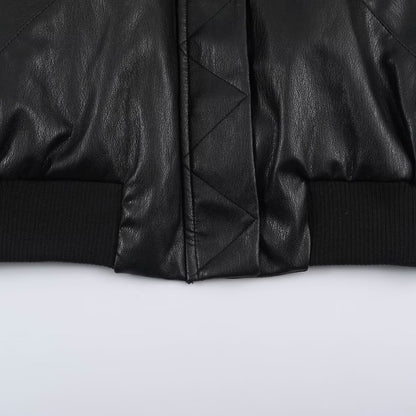 Women's bomber jacket in leather look with hidden flap, figure-hugging ribbed waistband and slanted flap pockets EVA-US