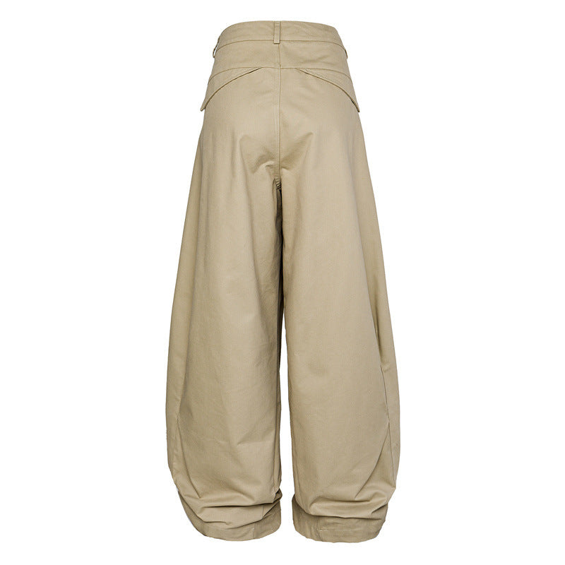Women High Waist Wide Leg Culotte Pants made of heavy cotton blend with folded waistband EVA-US