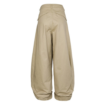 Women High Waist Wide Leg Culotte Pants made of heavy cotton blend with folded waistband EVA-US