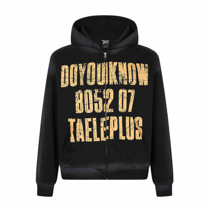 Unisex hooded jacket with full zip, large typo print and kangaroo pocket EVA-US