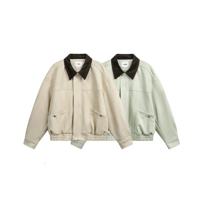 Unisex Short Cropped Boxy Blouson Jacket with Cord Collar and Elastic Waist EVA-US