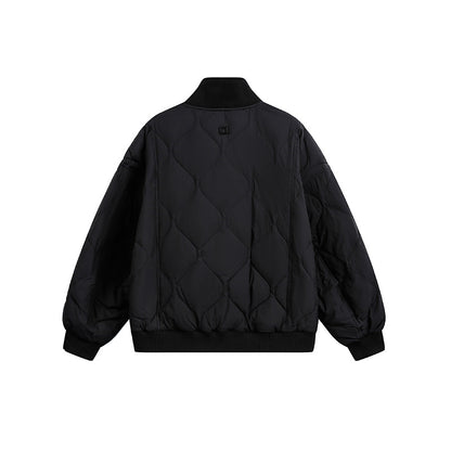 Ladies Quilted Short Blouson Jacket with Stand-Up Collar and Elastic Hem