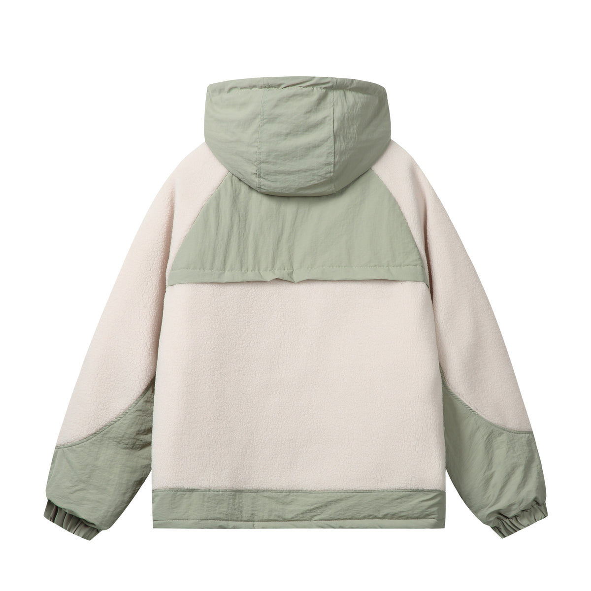 Unisex Boxy Fleece Jacket with Hood and Contrasting Nylon Inserts EVA-US