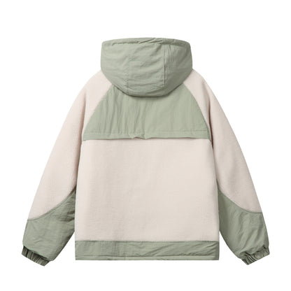 Unisex Boxy Fleece Jacket with Hood and Contrasting Nylon Inserts EVA-US