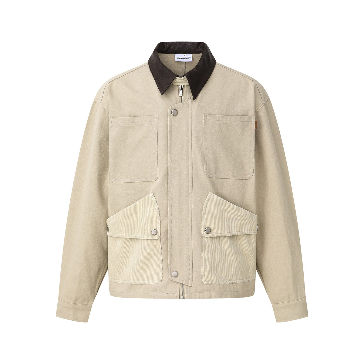 Men's short jacket in field style with cord utility pockets and contrasting leather collar EVA-US