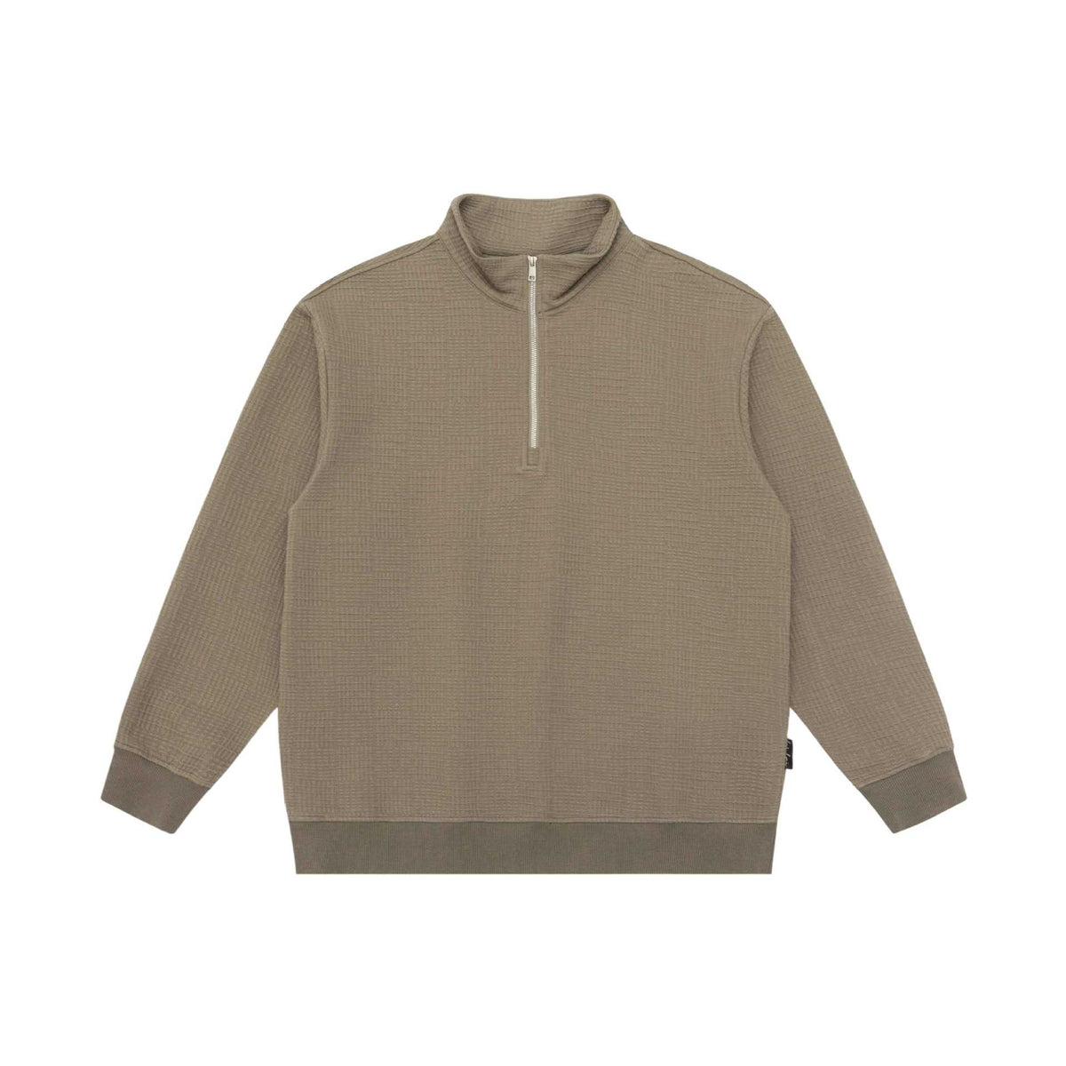 Unisex Structured Waffle Knit Half Zip Pullover with Stand Collar and Ribbed Cuffs EVA-US