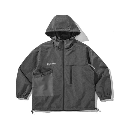 Unisex Technical Shell Jacket with Hood, Utility Pockets and Drawstring EVA-US