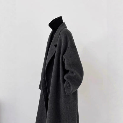 Women Oversized Wool Coat with Wide Lapels and Relaxed Silhouette EVA-US