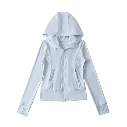Women's Hooded Sports Jacket with Full Zip, Tailored Fit, and Integrated Zipper Pockets EVA-US