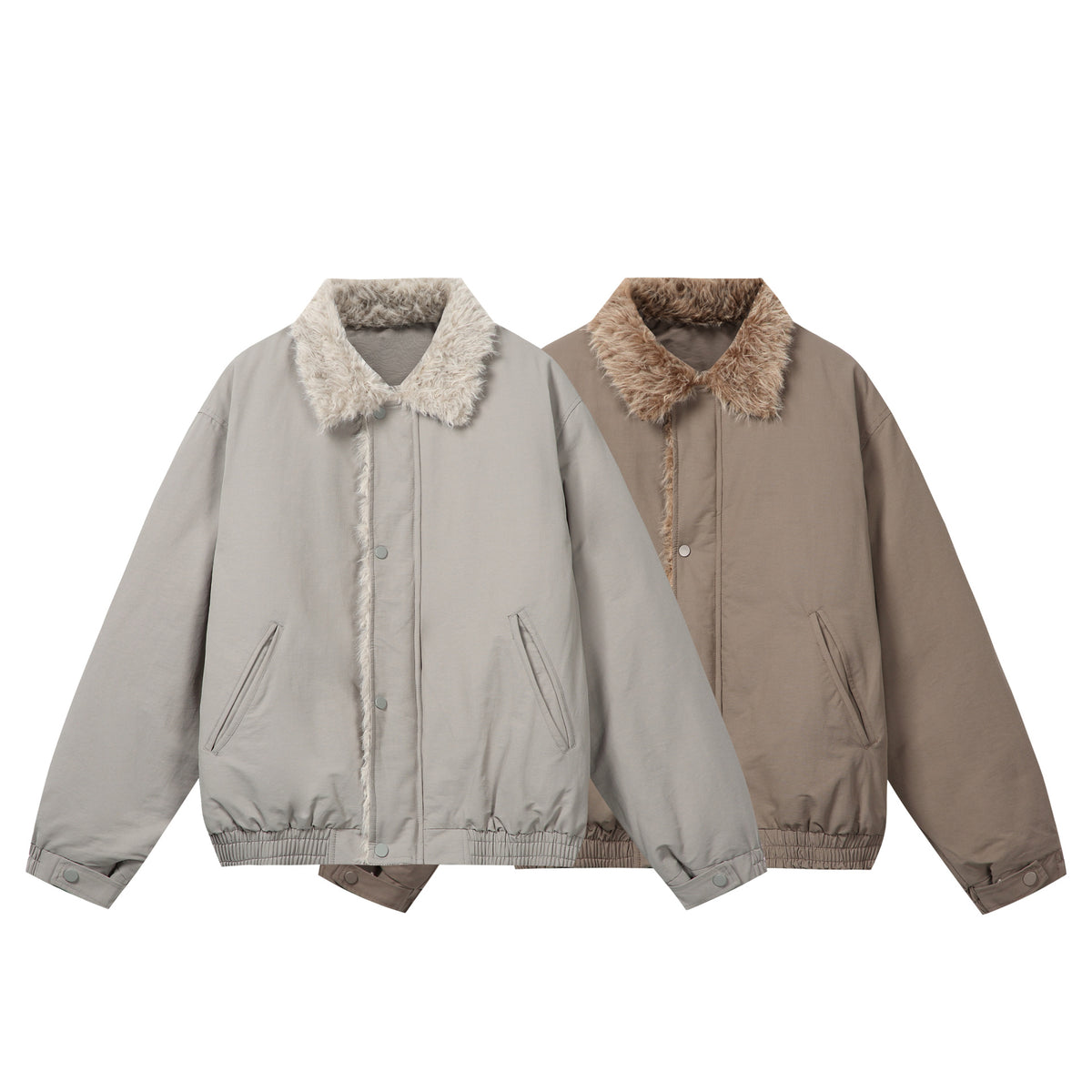Women's Minimalist Thermo Blouson Jacket with Faux Fur Shawl Collar and Elastic Tunnel Drawstring Hem EVA-US