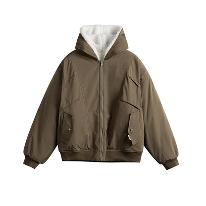 Unisex Oversize Utility Bomber with padded teddy lining and asymmetrical flap pockets EVA-US