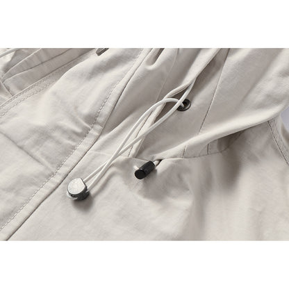 Unisex Light windproof hooded jacket in boxy cut with drawstring and concealed front EVA-US