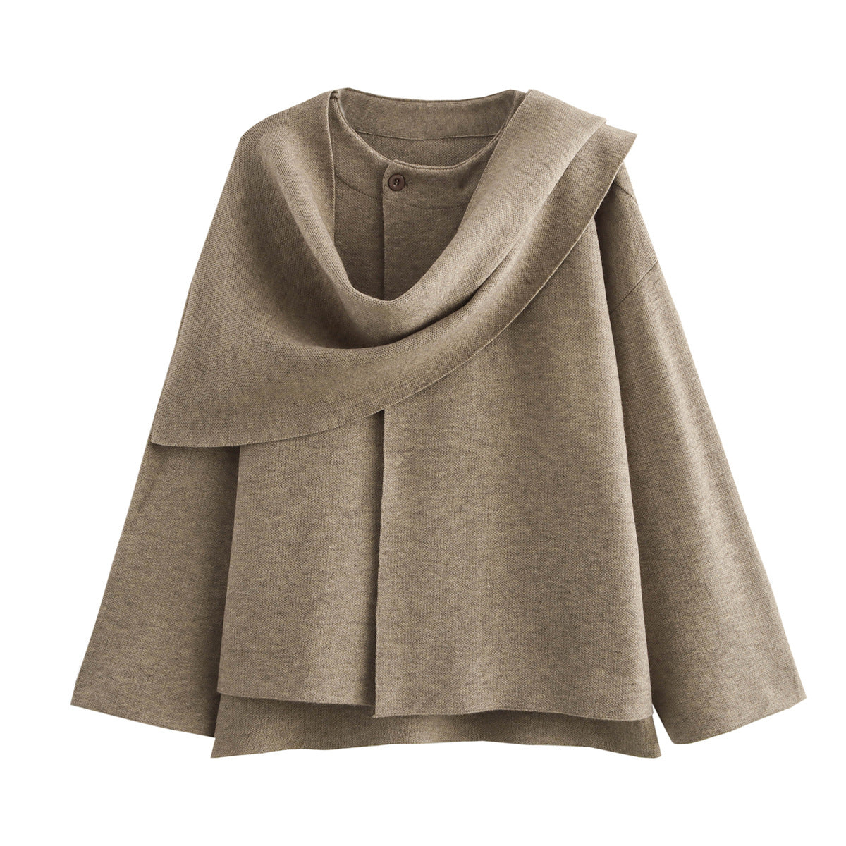 Women Oversize Wrap Poncho Coat with Wide Shawl Collar and One-Button Detail EVA-US