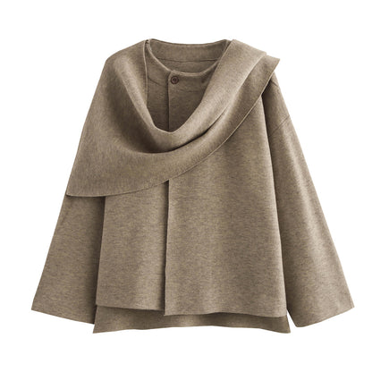 Women Oversize Wrap Poncho Coat with Wide Shawl Collar and One-Button Detail EVA-US