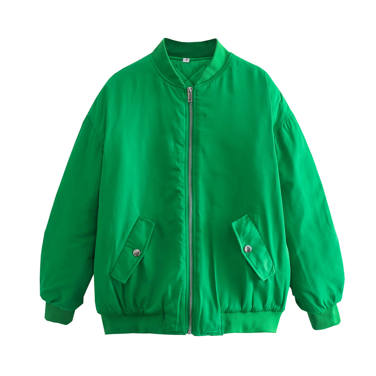 Women Boxy Bomber Jacket in Oversized Look with Zipper and Slanted Flap Pockets EVA-US