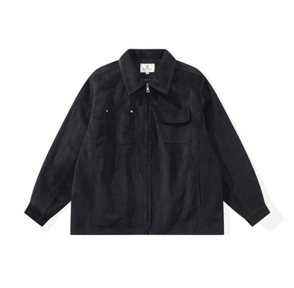 Unisex Boxy Cut Cord Over Shirt with Zipper and Flap Pockets EVA-US