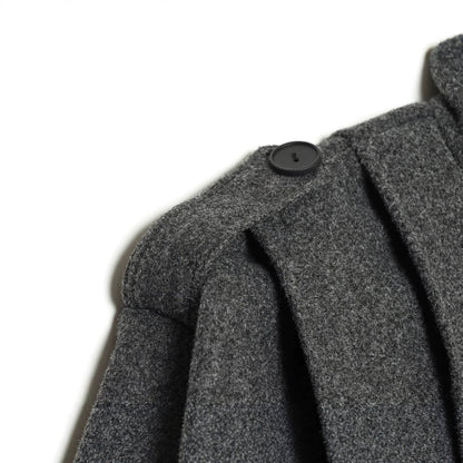 Women's Cropped Cape Jacket with High Stand Collar, Shoulder Straps and Continuous Button Placket EVA-US