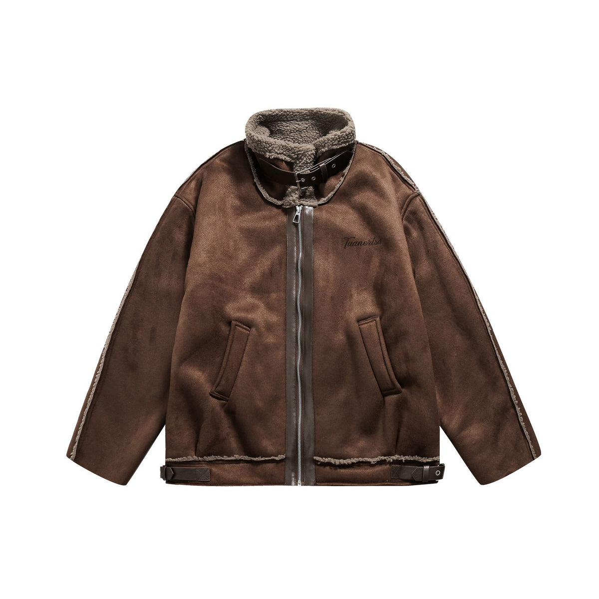 Men's pilot leather jacket with lambskin collar and adjustable hem EVA-US