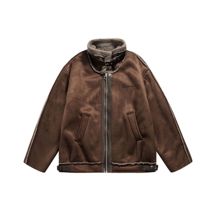 Men's pilot leather jacket with lambskin collar and adjustable hem EVA-US