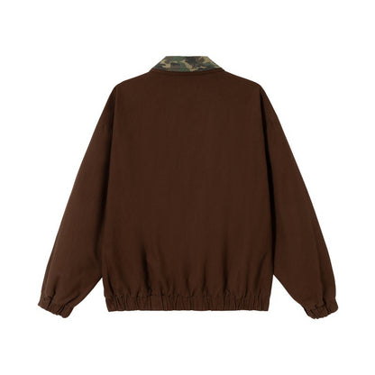 Men's Boxy Field Blouson with Camouflage Collar, Flap Pockets and Elastic Hem