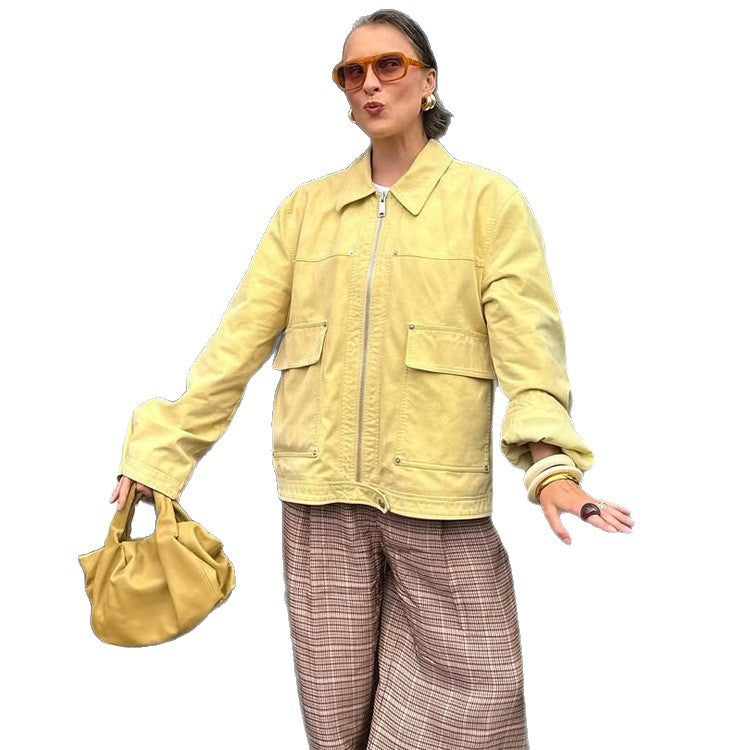 Women's Boxy-Canvas-Jacket with Zipper, Flap Pockets and Waist Drawstring EVA-US