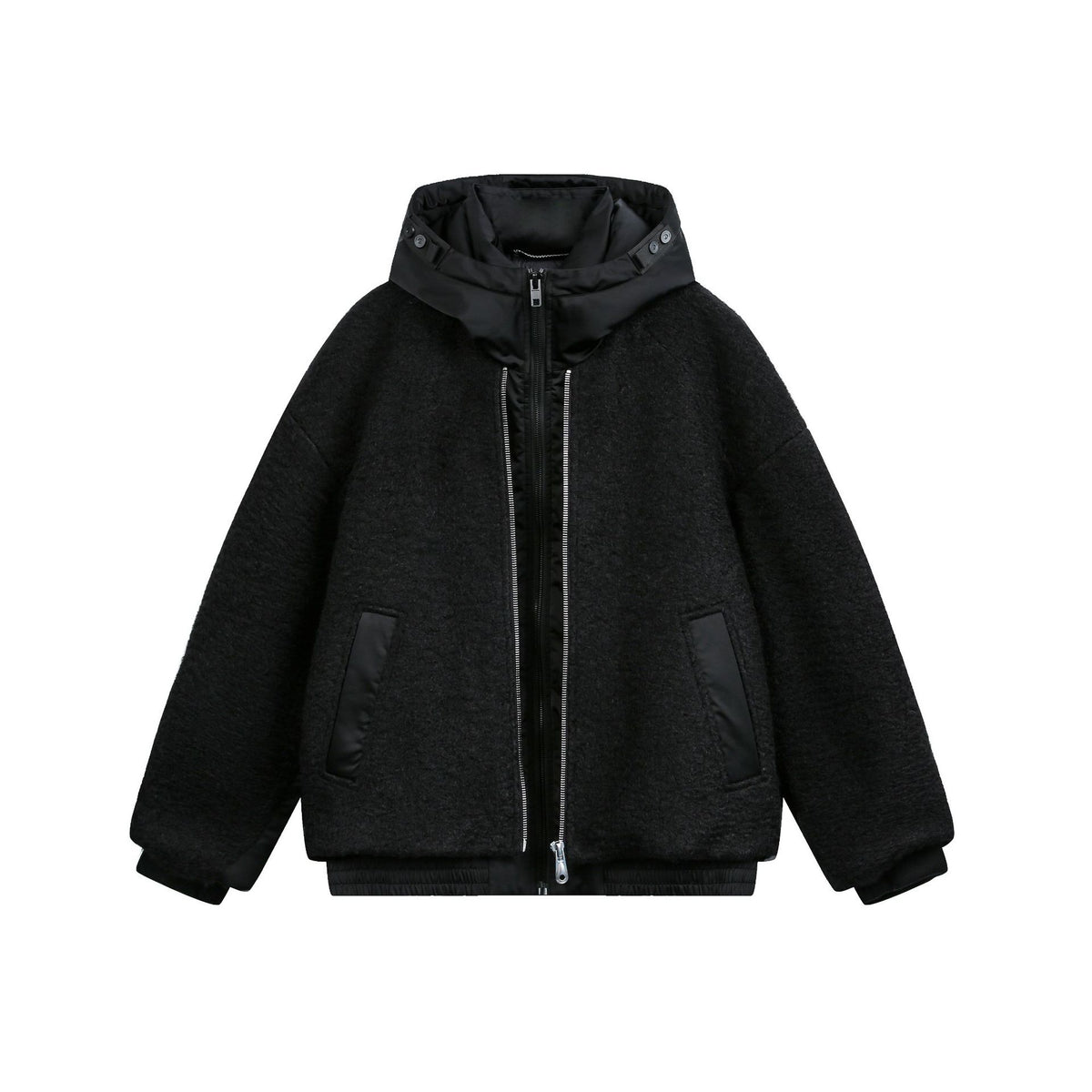 Women's Oversize Wool Blend Bomber Jacket with Quilted Hood EVA-US