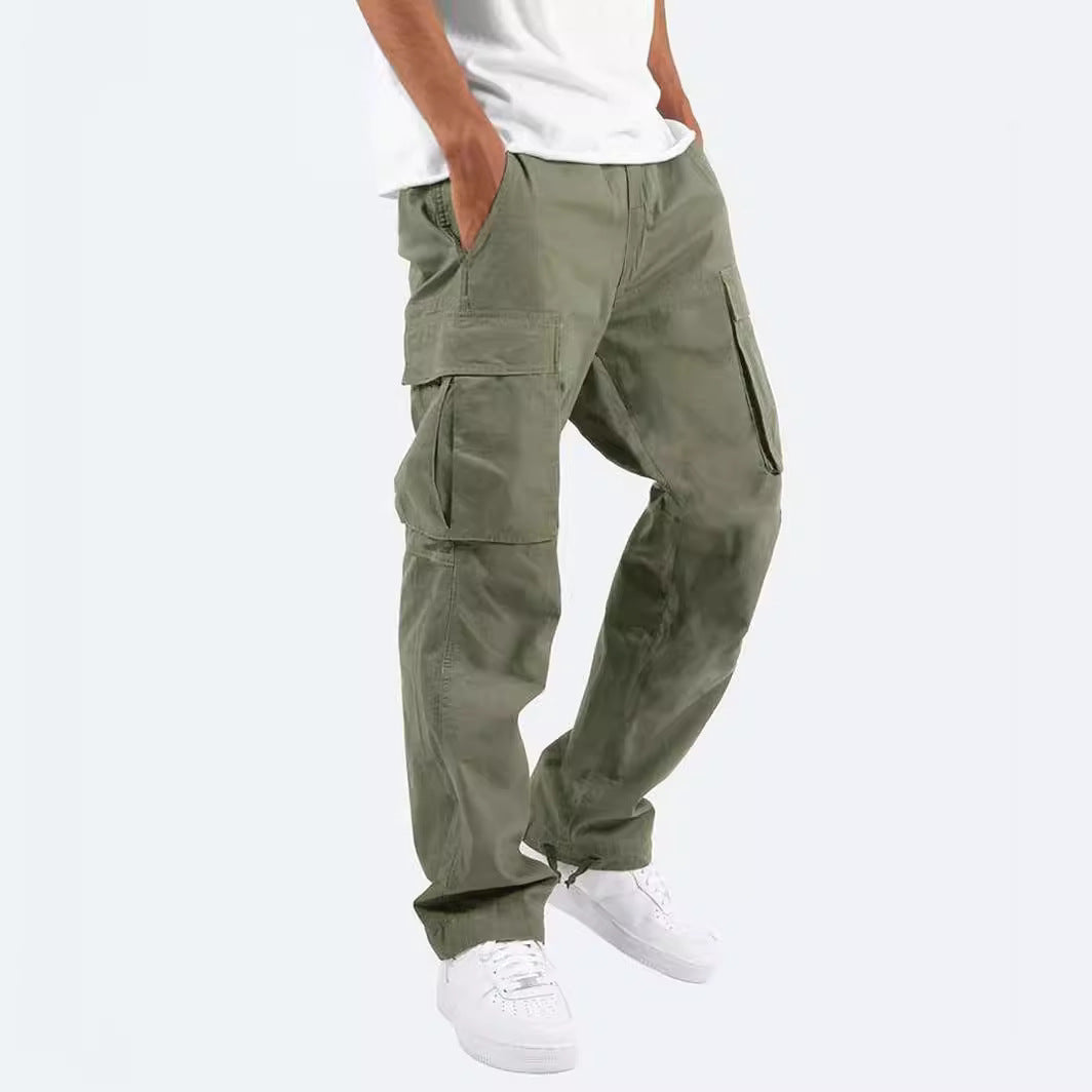 Men's casual cotton cargo pants with multi-pockets and adjustable hem EVA-US