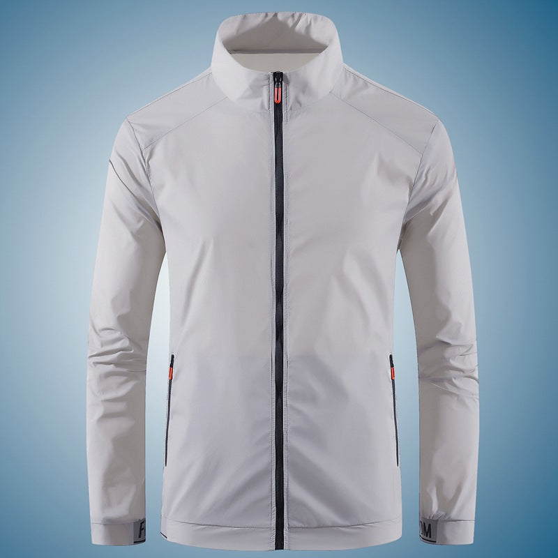 Men's nan ultra-light windproof casual jacket with stand-up collar, concealed zipper, and zippered pockets EVA-US