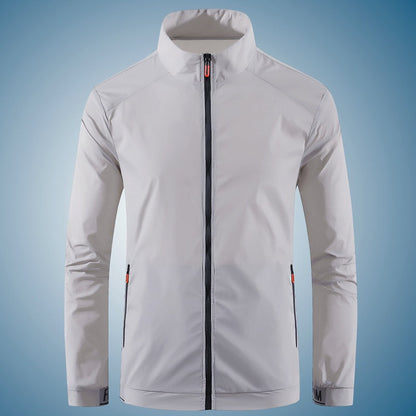 Men's nan ultra-light windproof casual jacket with stand-up collar, concealed zipper, and zippered pockets EVA-US
