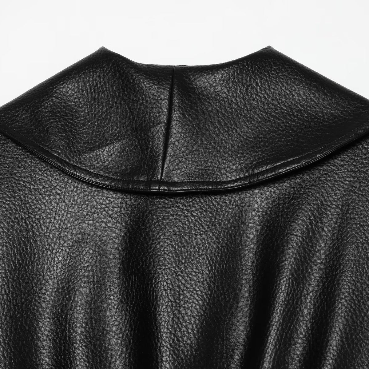 Women's Cropped Leather-Look Jacket with Oversized Shawl Collar and Tailoring Buckle Belt EVA-US