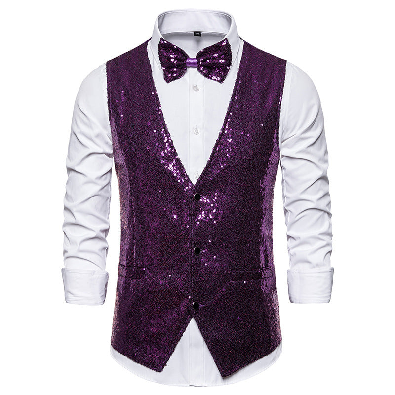 Men's Glittering Holiday Waistcoat with Matching Bow Tie EVA-US