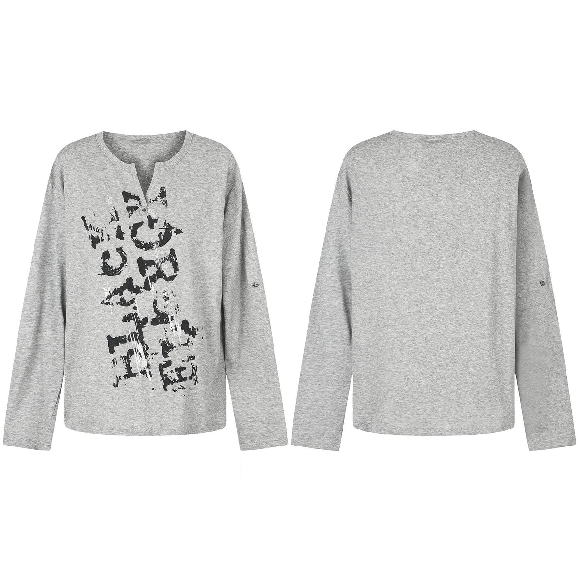 Women Casual Long Sleeve Shirt with Notch Neckline, Oversized Silhouette and Print Graphic EVA-US