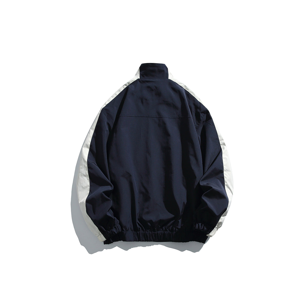 Unisex Sporty Track Jacket in Retro Windbreaker Design with Stand-up Collar and Contrast Stripes EVA-US