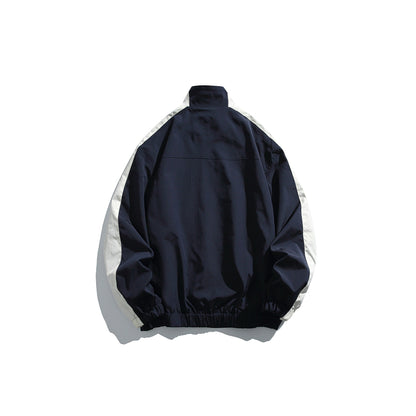 Unisex Sporty Track Jacket in Retro Windbreaker Design with Stand-up Collar and Contrast Stripes EVA-US