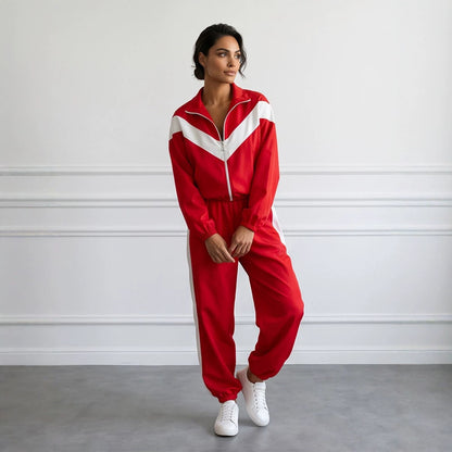 Women's Retro Tracksuit with Zipper Jacket and Elastic Waist Pants EVA-US