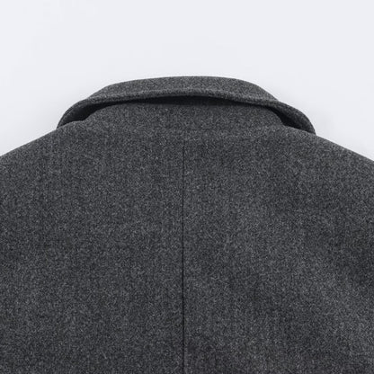 Women's short coat in double-breasted wool blend with high standing collar and waist belt EVA-US