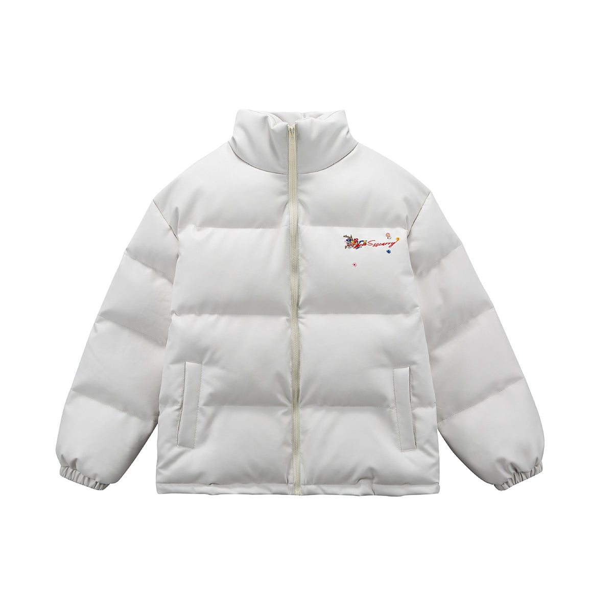 Women's Quilted Short Jacket with Floral Embroidery and High Stand-Up Collar EVA-US