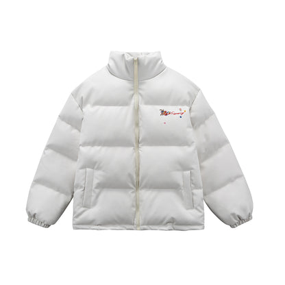 Women's Quilted Short Jacket with Floral Embroidery and High Stand-Up Collar EVA-US