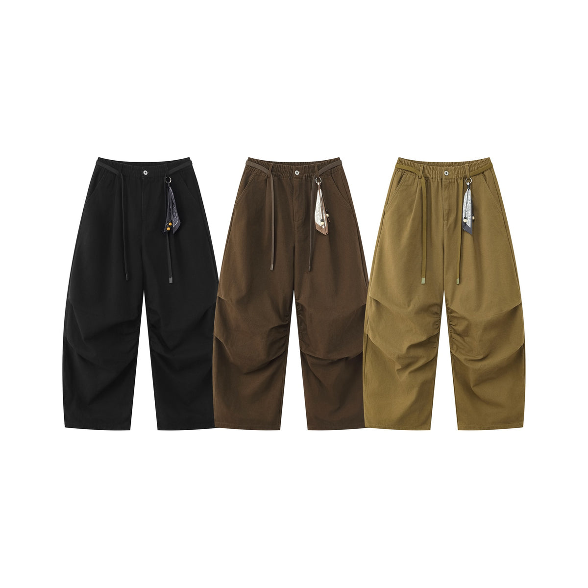 Ladies wide culotte pants with elastic waistband, pleats and decorative scarf pendant EVA-US