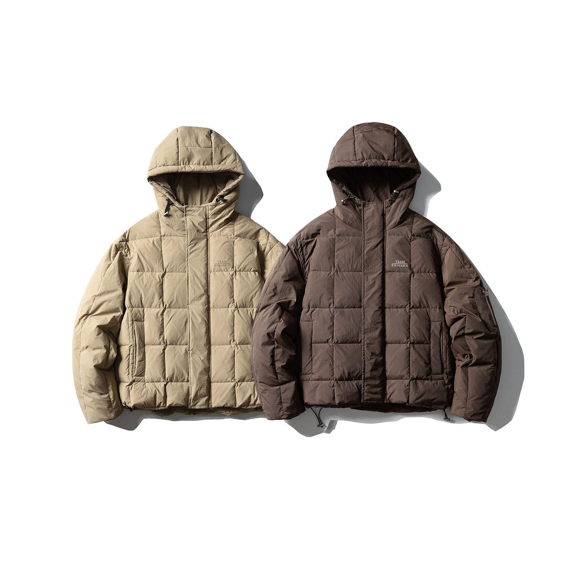 Men's Padded Hooded Anorak with Check Quilting, High Collar and Utility Arm Pocket EVA-US