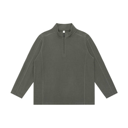 Unisex Waffle Structure Half-Zip Pullover with Troyer Collar and Relaxed Fit EVA-US