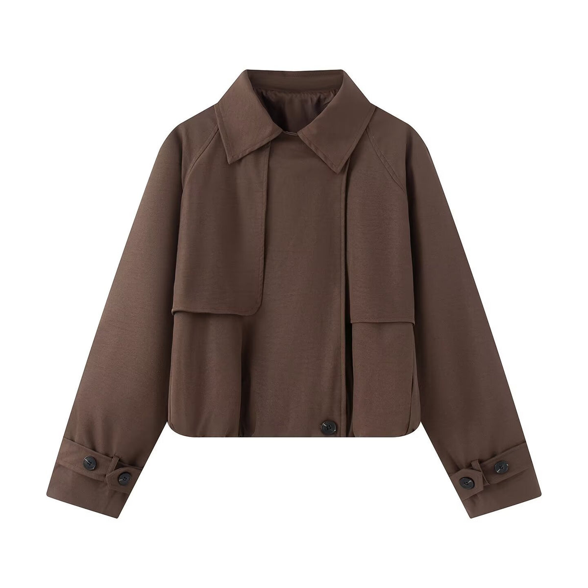 Women's Cropped Short Jacket with Cape Front, Shirt Collar and Adjustable Cuffs EVA-US